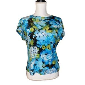 Dressbarn Top Vintage USA Made Floral Y2K Embellished Rhinestone Medium Shirt